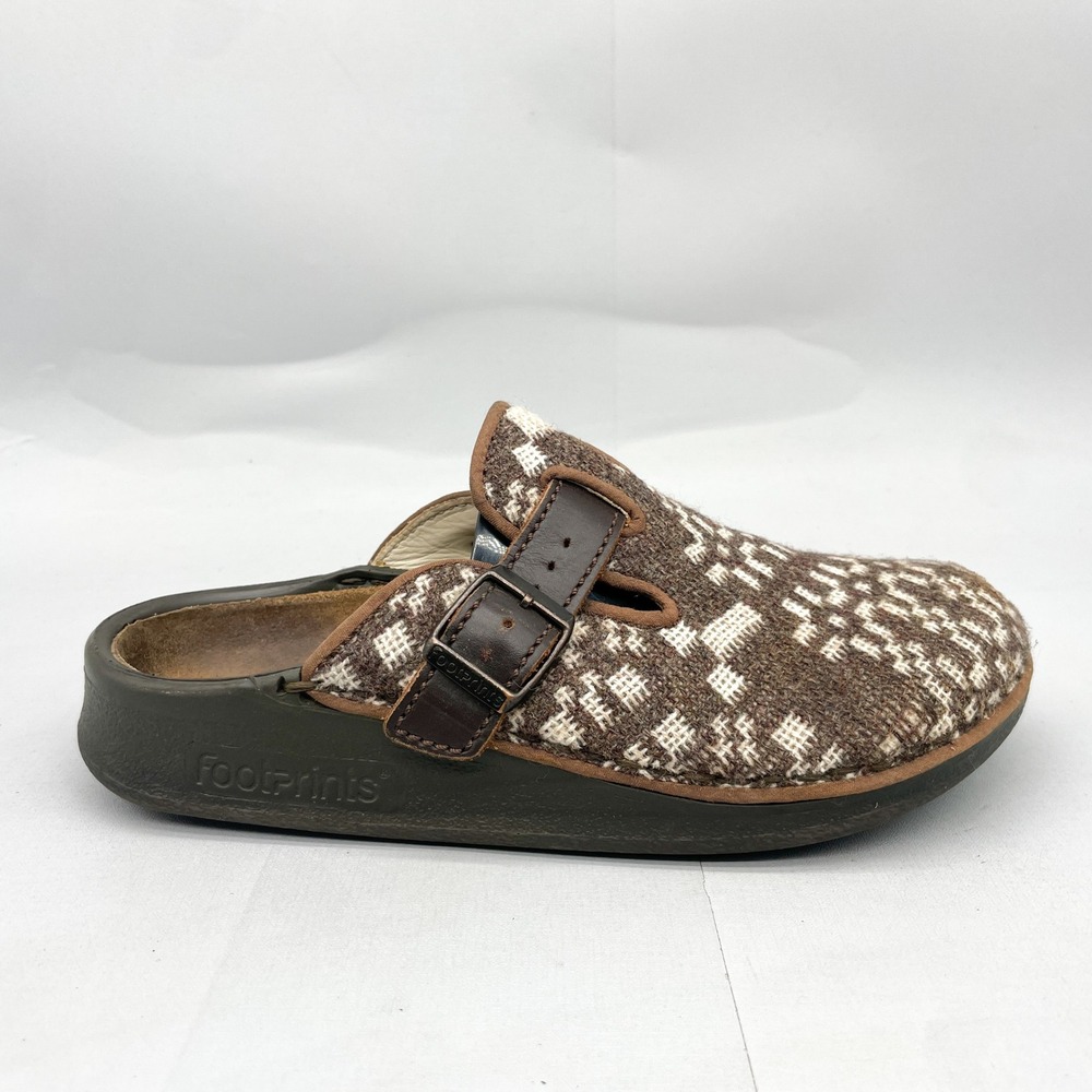 Birkenstock Footprints Womens 7 Antwerp Clog Wool Geometric Brown Buckle Mules